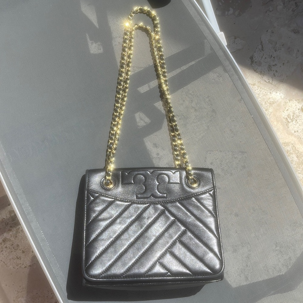 Tory Burch Alexa Covertible Leather Shoulder Bag Black and Gold